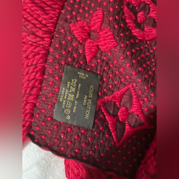 Pre-owned LOUIS VUITTON Winter Scarf Logo Mania Monogram Wool Silk Red - Picture 9 of 9